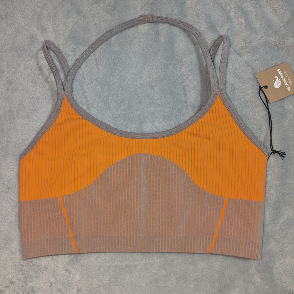 Astroremiges Harmony Striped Crop Tank Top. Size Large. In Color Solar Flare.